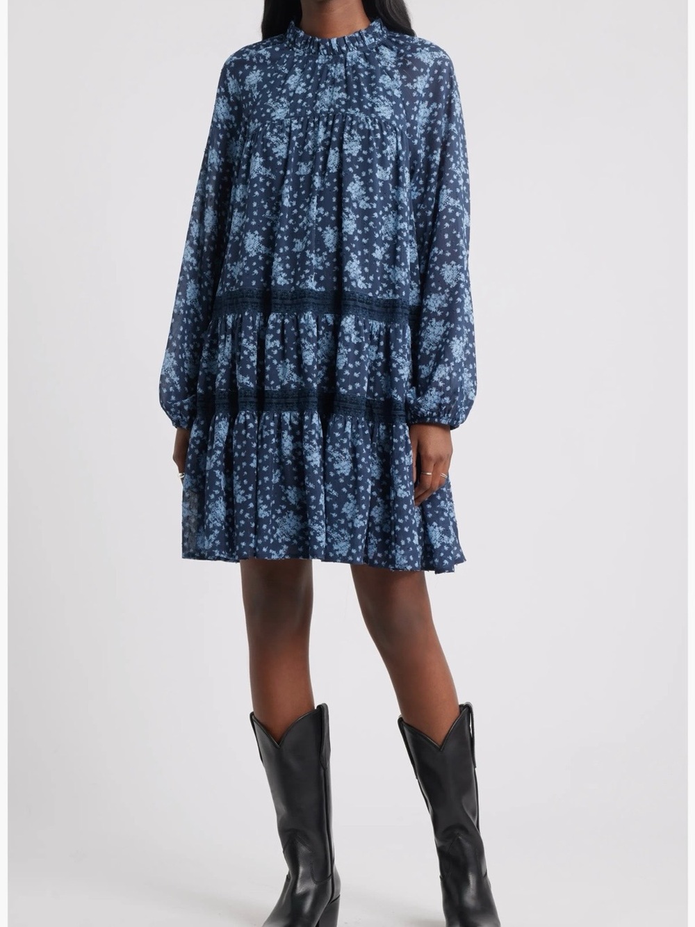 Treasure & Bond Navy Blue Floral Mini Dress